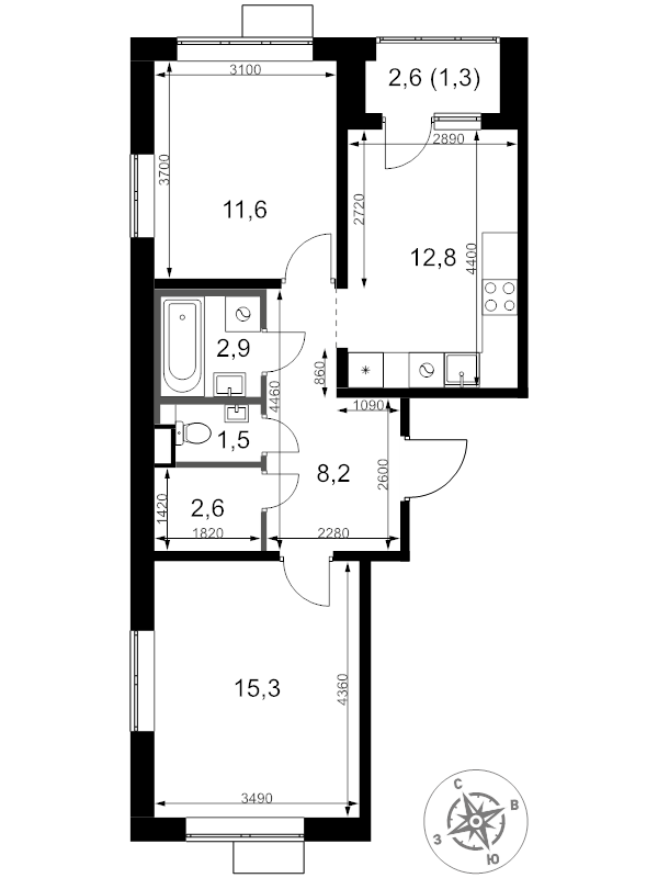 2 ккв 56,2 м²