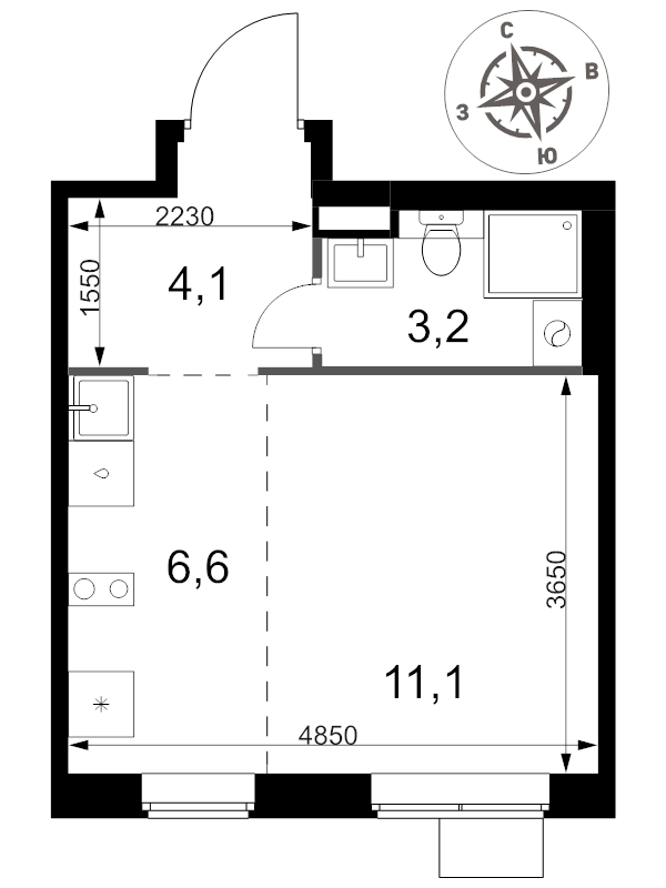 Студия 25 м²