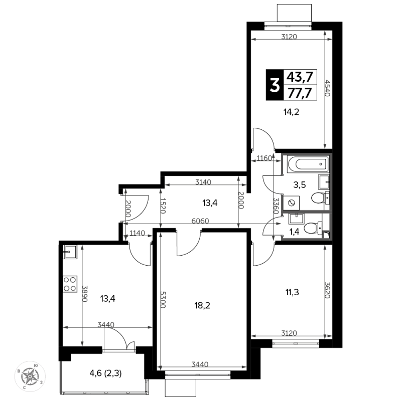 3 ккв 78,6 м²