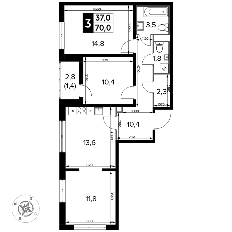 3 ккв 71,2 м²