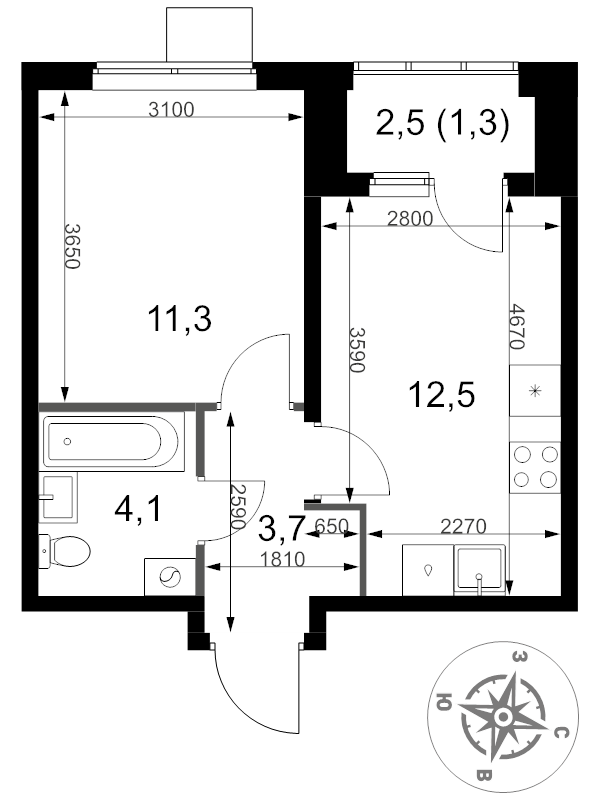 1 ккв 32,9 м²