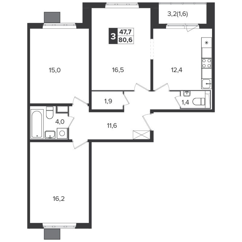 3 ккв 79,8 м²