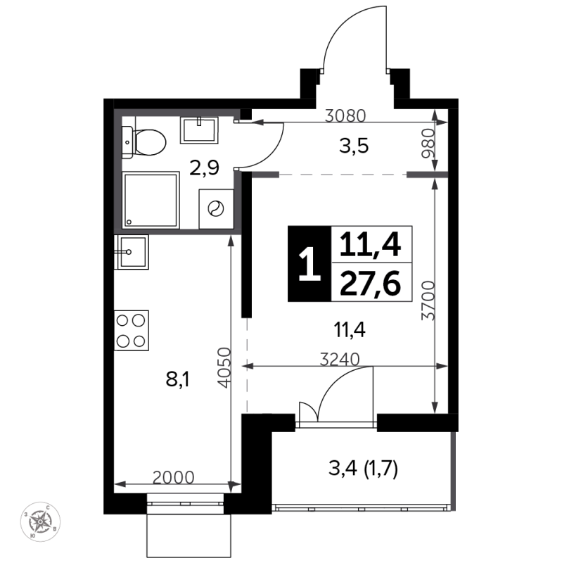 Студия 28,3 м²