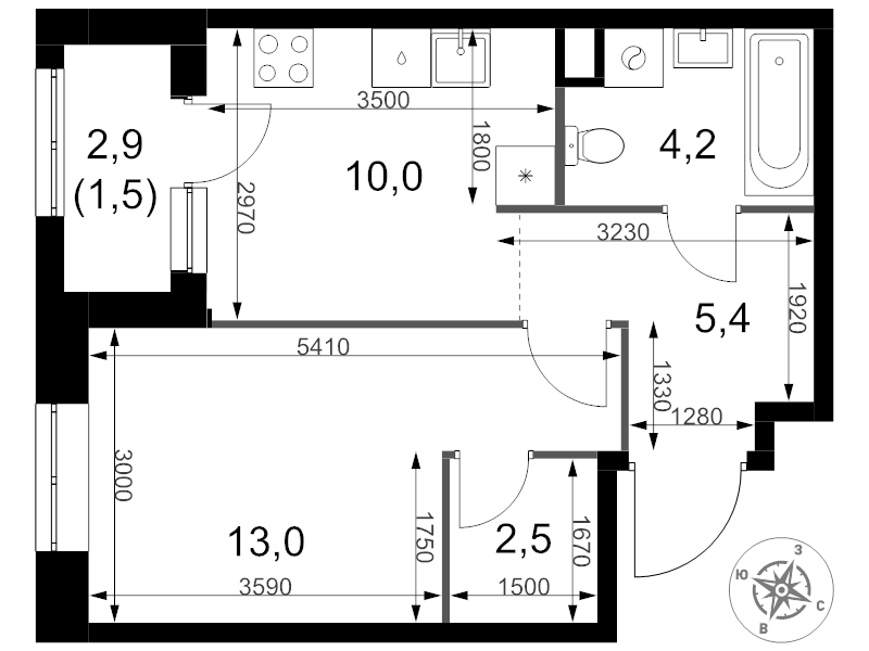 1 ккв 36,6 м²
