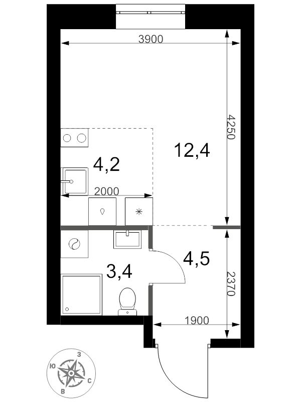 Студия 24,5 м²