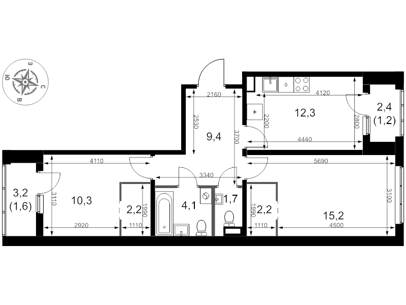 2 ккв 60,2 м²