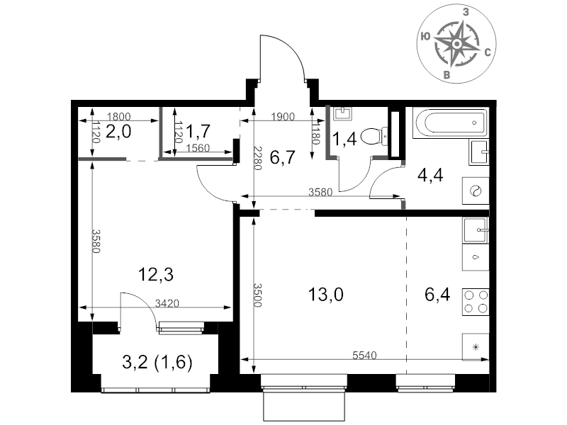 2 ккв (Евро) 49,5 м²
