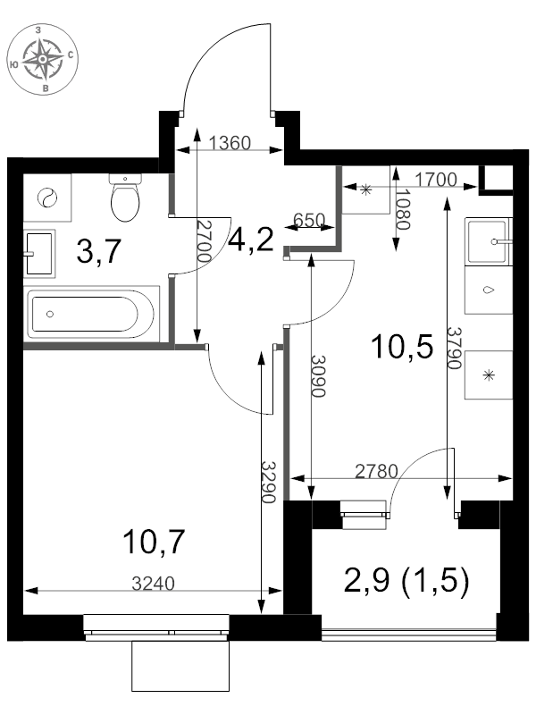 1 ккв 30,6 м²