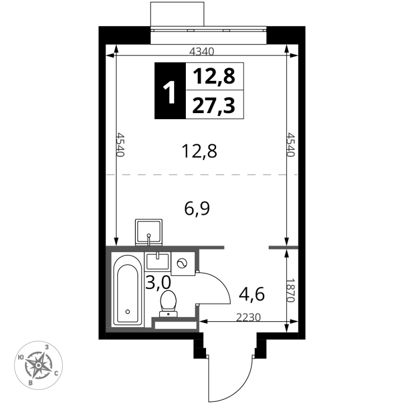 Студия 27,3 м²