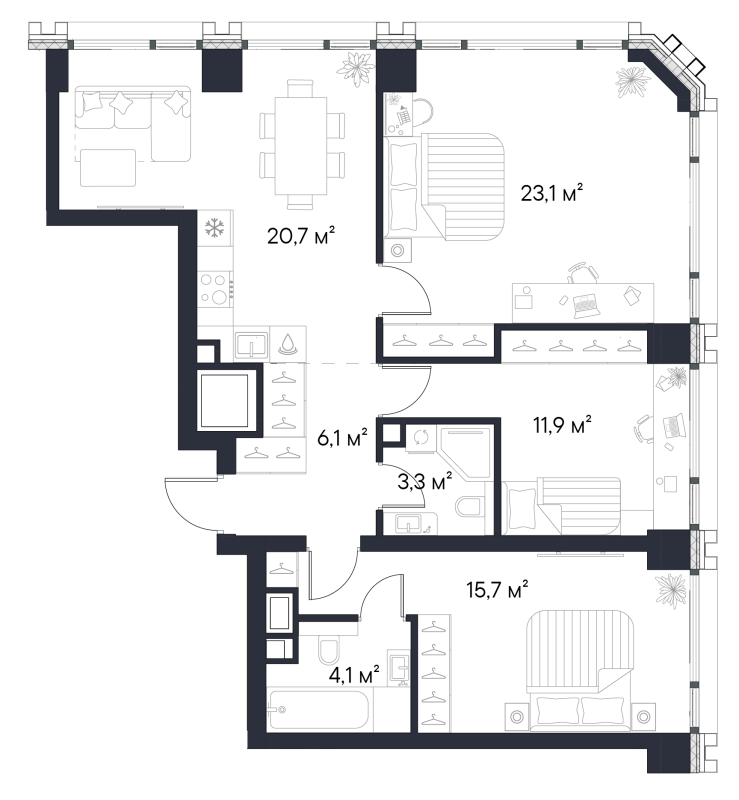 4 ккв (Евро) 84,9 м²