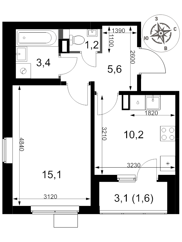 1 ккв 37,1 м²