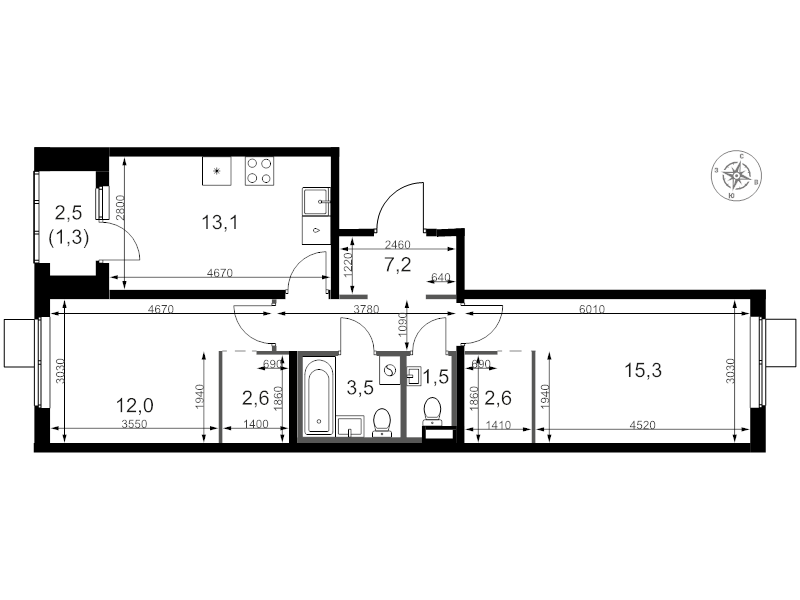 2 ккв 60 м²