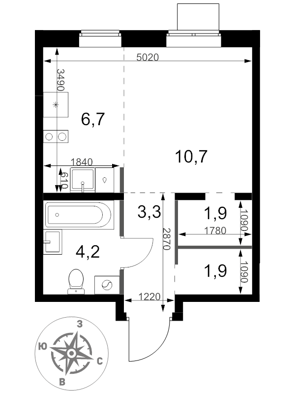 Студия 28,7 м²