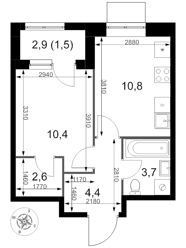 1 ккв 33,4 м²