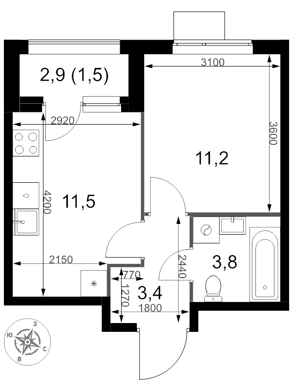 1 ккв 31,4 м²