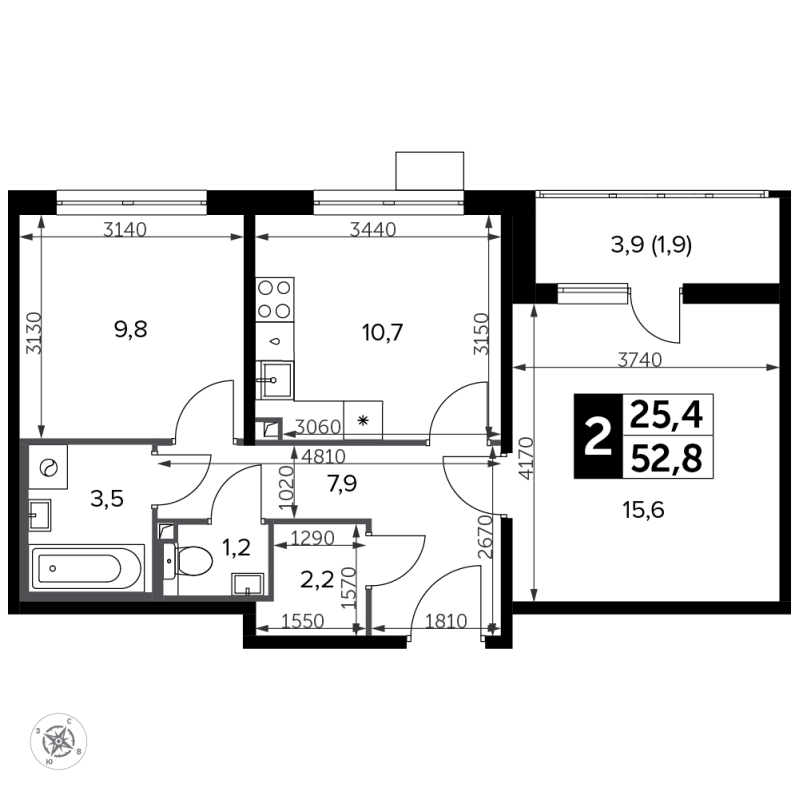 2 ккв 53,7 м²