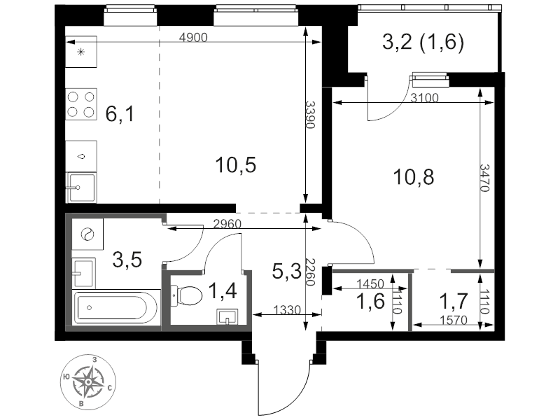 2 ккв (Евро) 43,5 м²