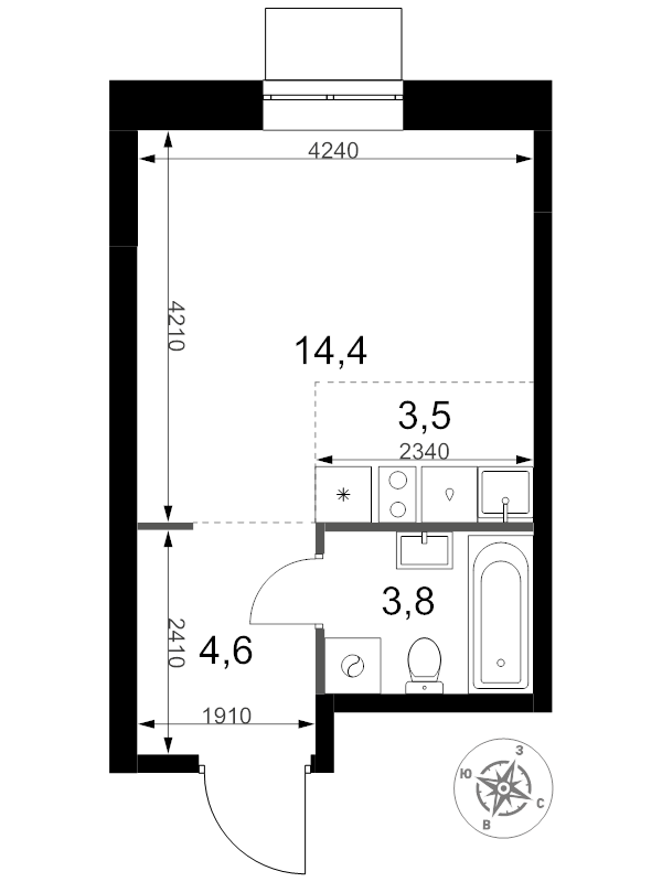 Студия 26,3 м²
