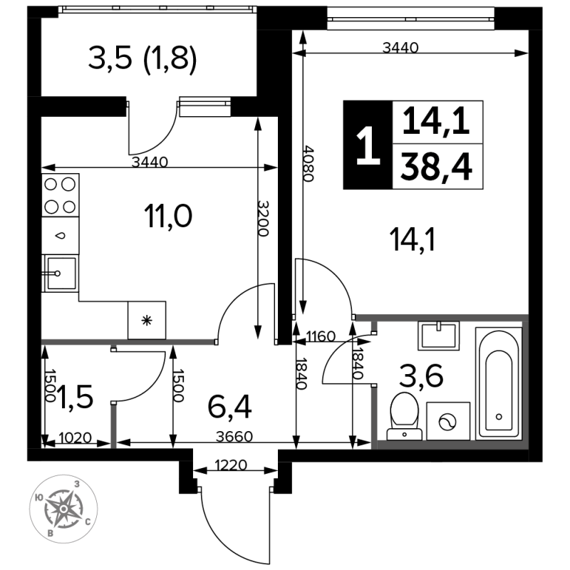 1 ккв 38,7 м²