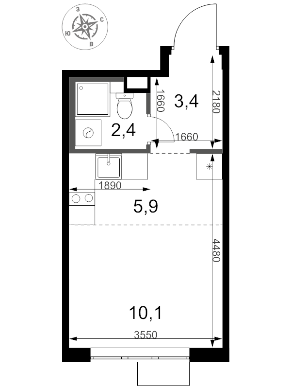 Студия 21,8 м²