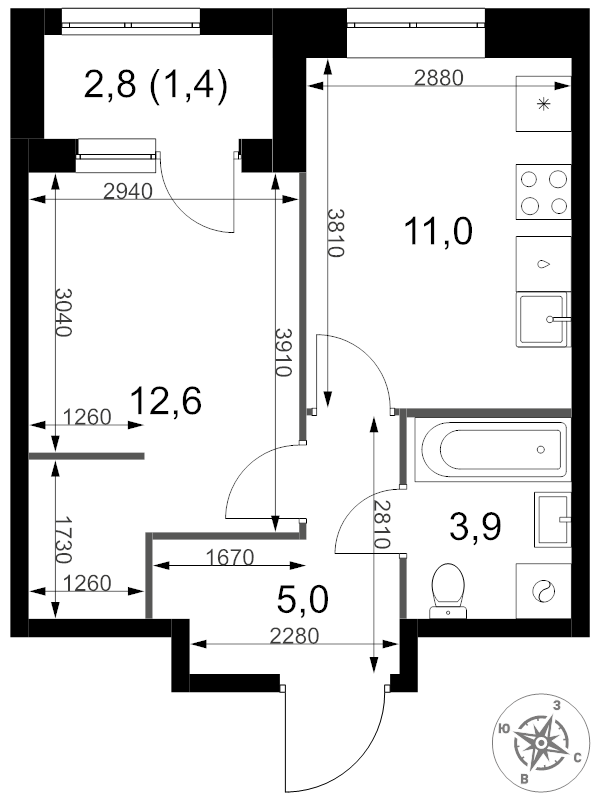 1 ккв 33,9 м²