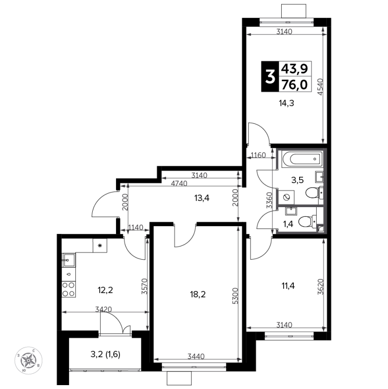 3 ккв 77,2 м²