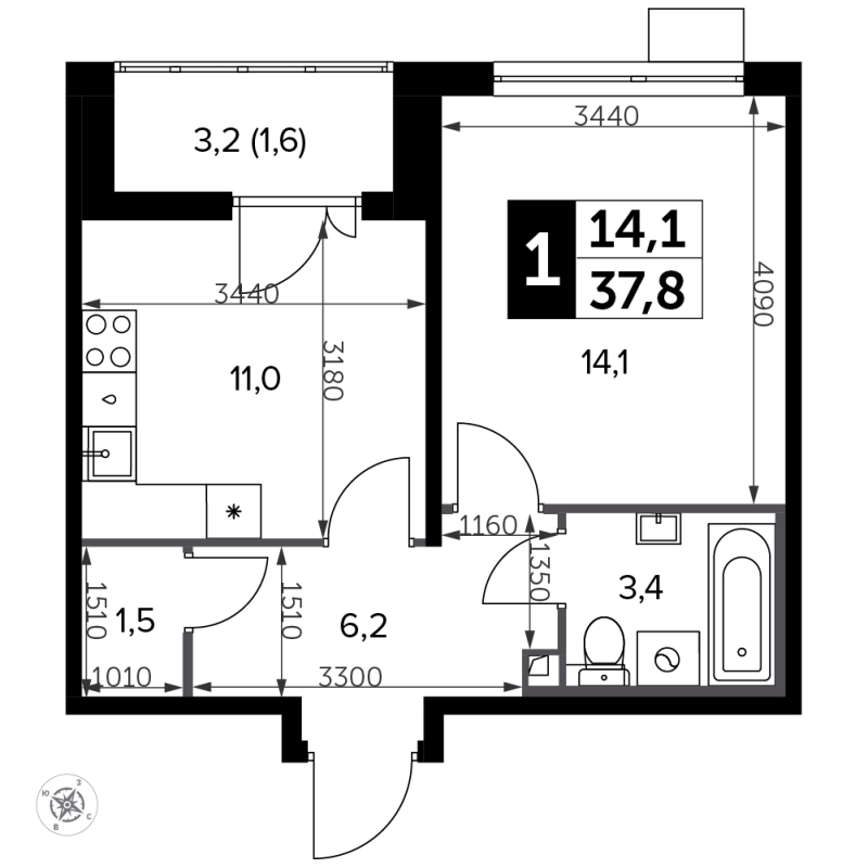 1 ккв 38,5 м²