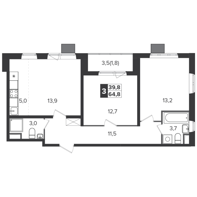 3 ккв (Евро) 64,2 м²