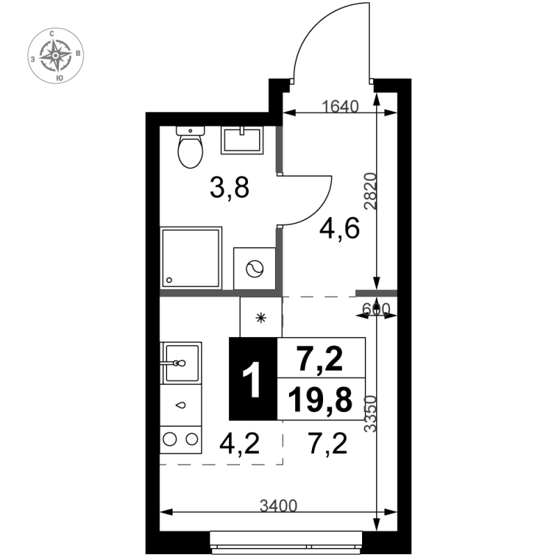 Студия 19,8 м²