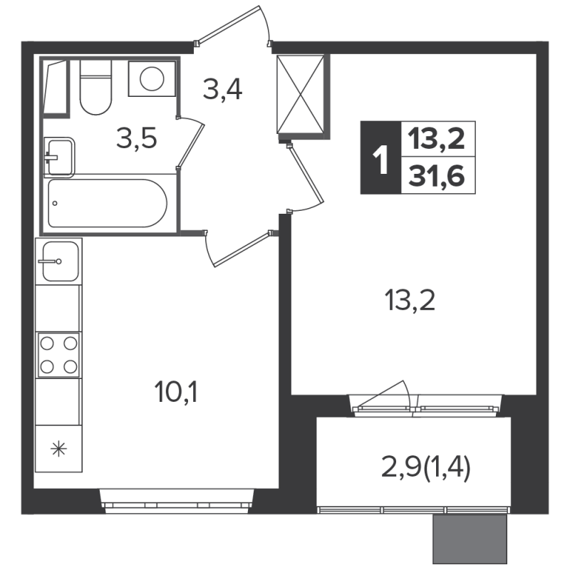 1 ккв 31,6 м²