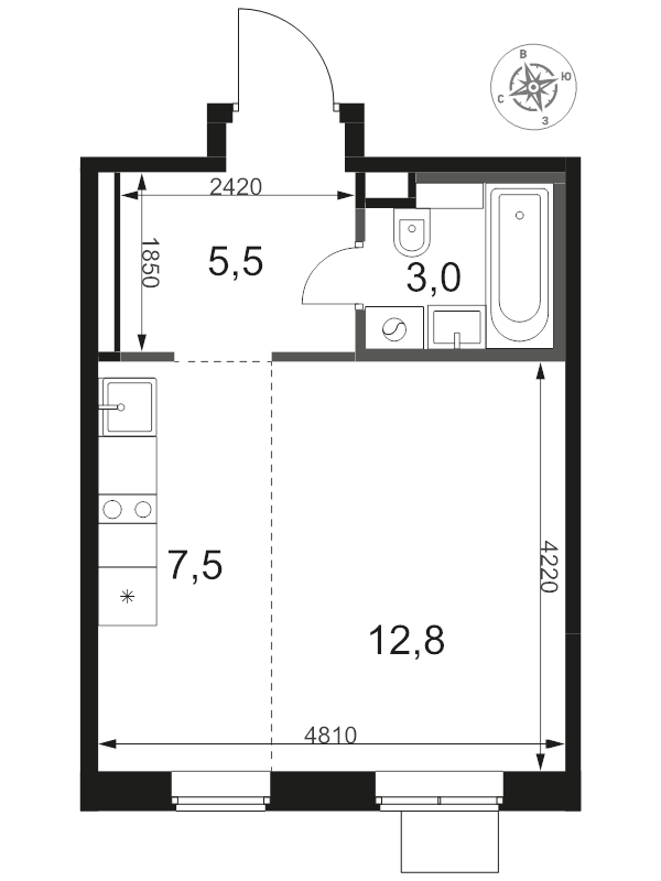 Студия 28,8 м²