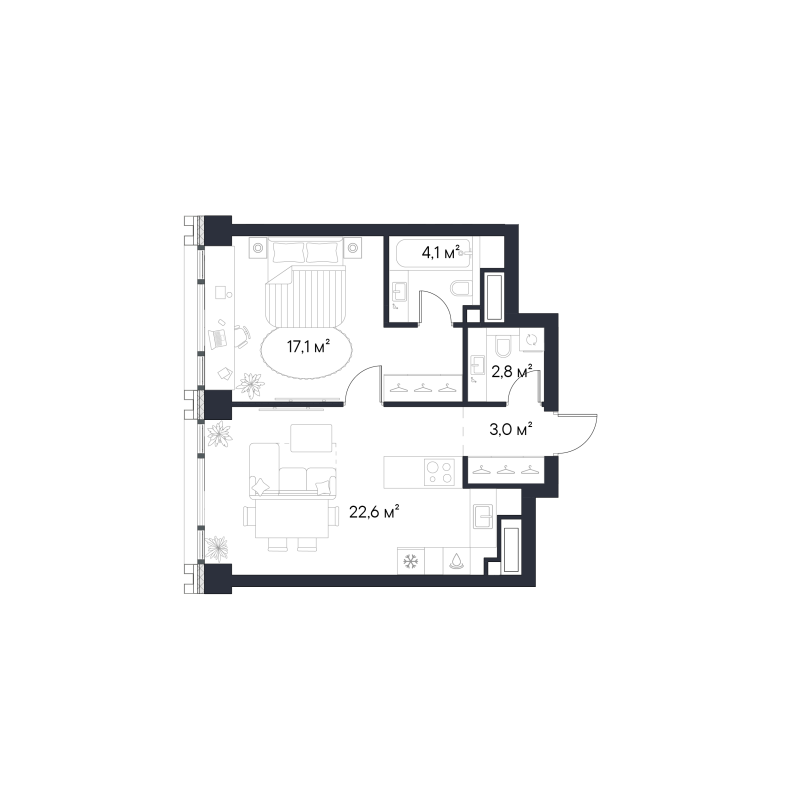 2 ккв (Евро) 49,6 м²