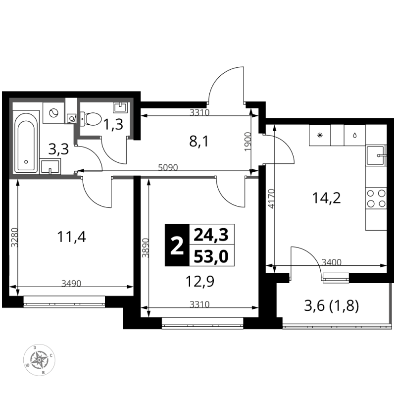 2 ккв 53 м²