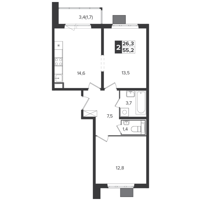 2 ккв 54,7 м²
