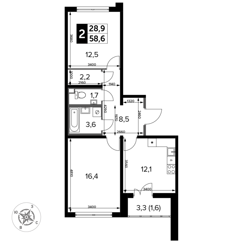 2 ккв 59,7 м²