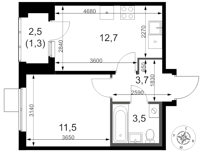 1 ккв 33,3 м²