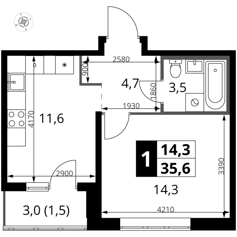 1 ккв 35,6 м²