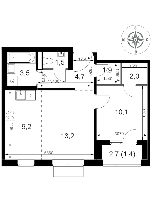 2 ккв (Евро) 47,5 м²