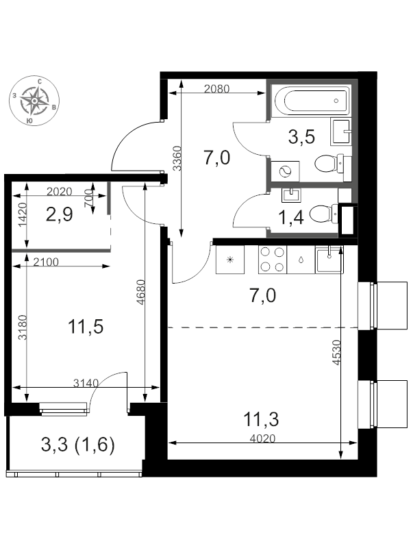 2 ккв (Евро) 47,1 м²