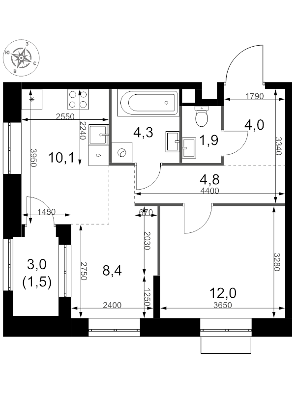 2 ккв (Евро) 47 м²