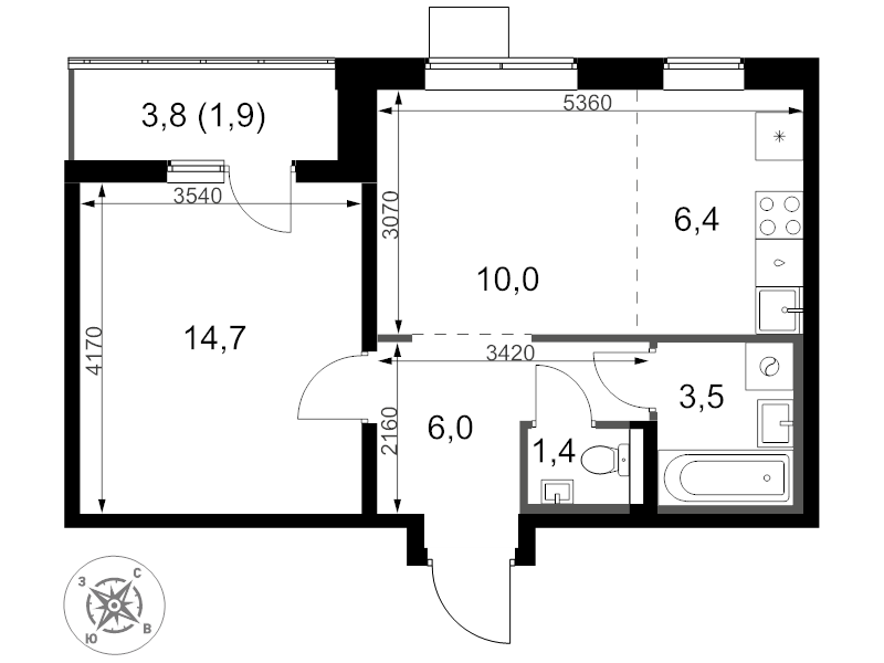 2 ккв (Евро) 43,9 м²