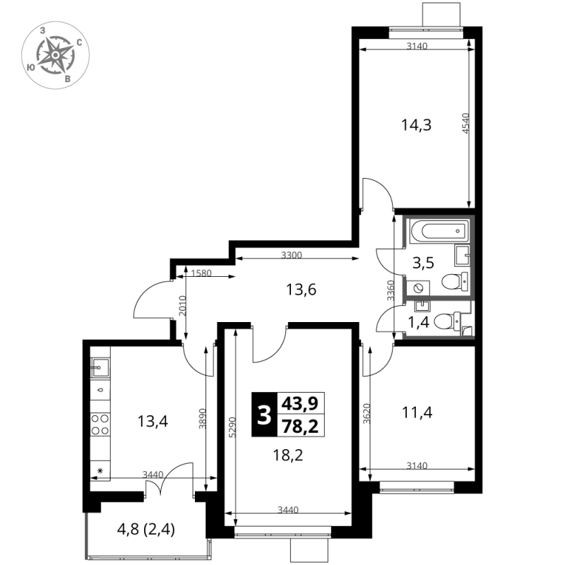 3 ккв 78,2 м²