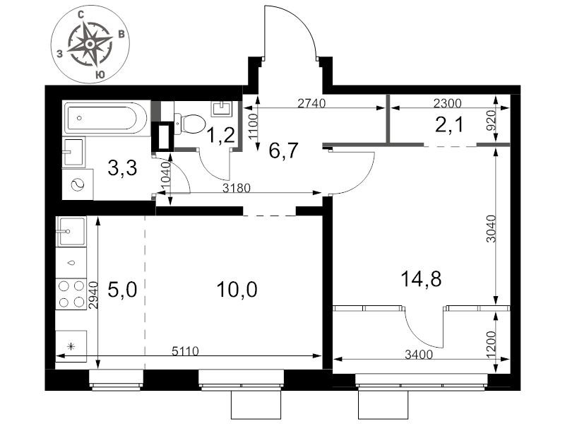2 ккв (Евро) 43,1 м²