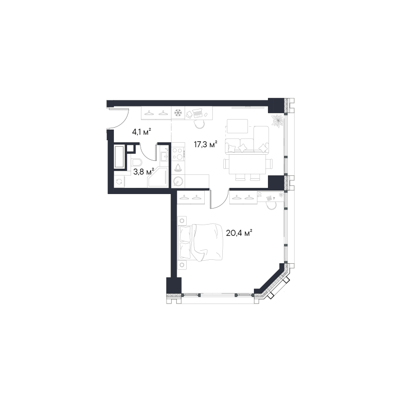 2 ккв (Евро) 45,6 м²