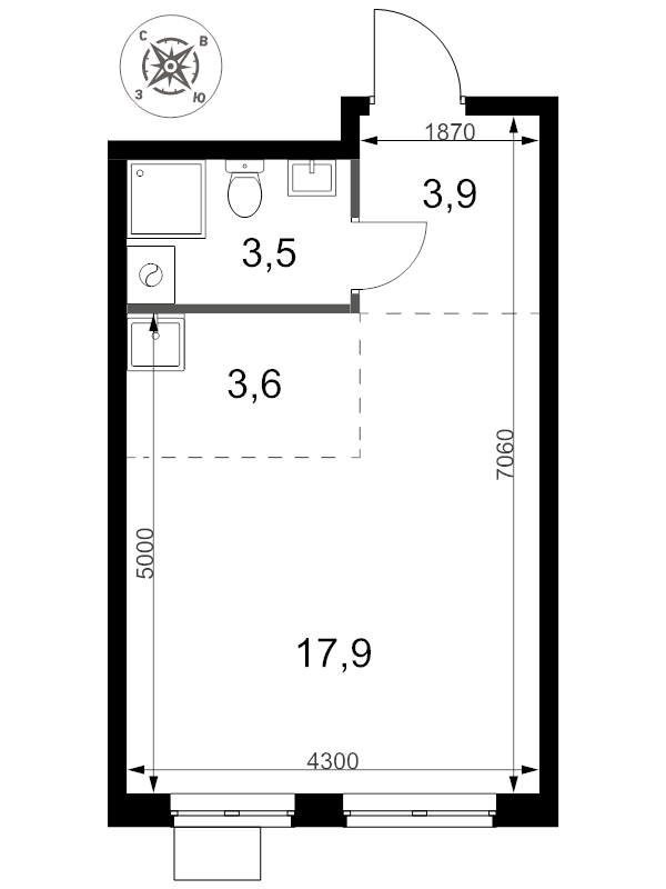 Студия 28,9 м²