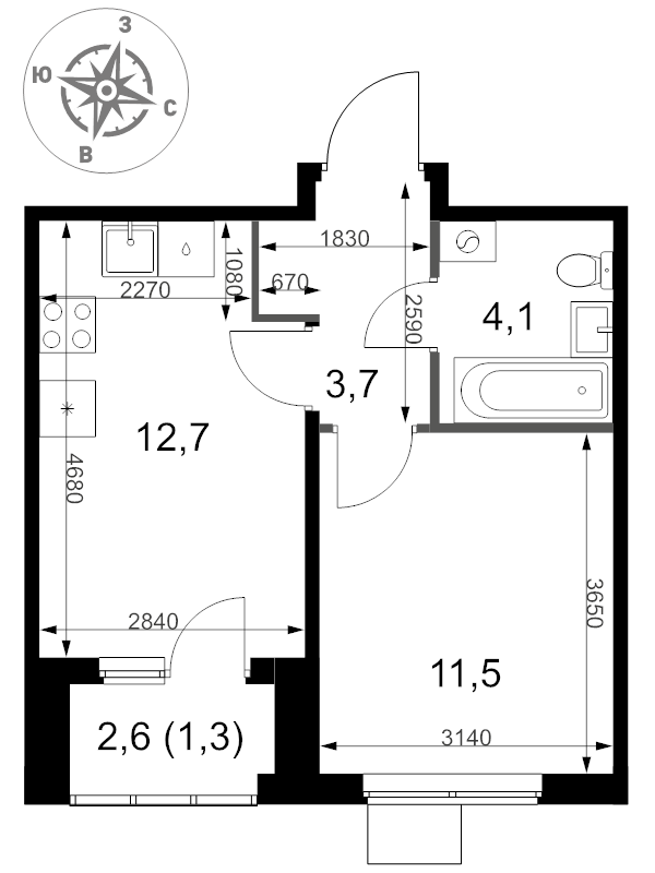 1 ккв 33,3 м²