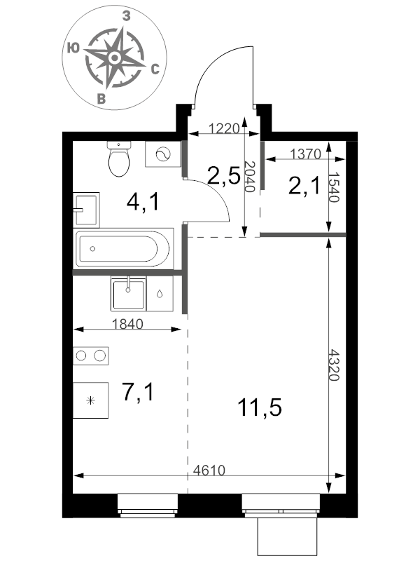 Студия 27,3 м²