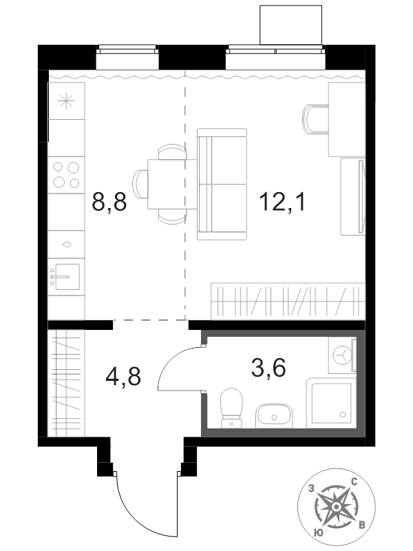 Студия 29,3 м²