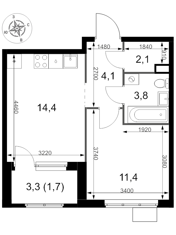 1 ккв 37,5 м²