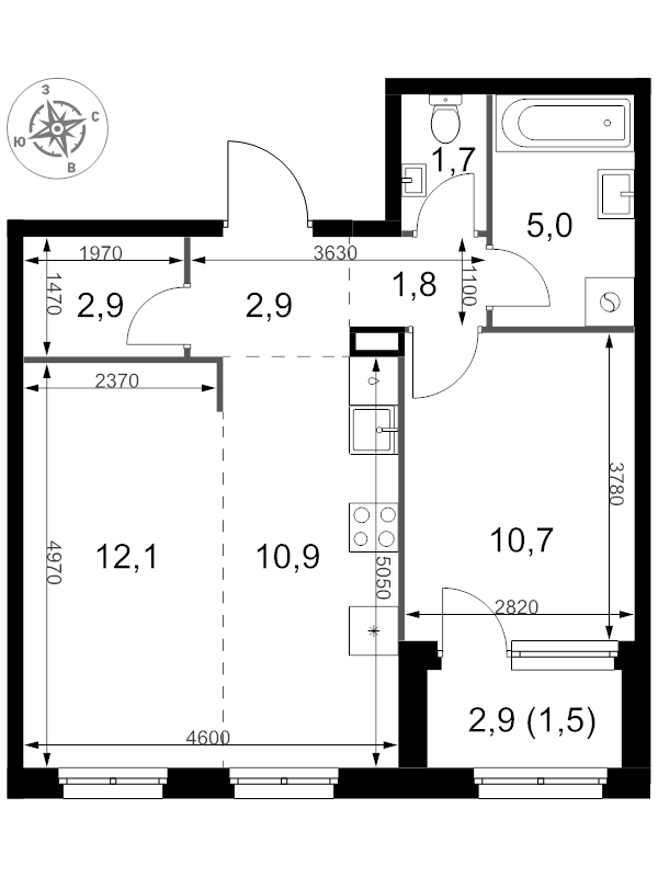 2 ккв (Евро) 49,5 м²